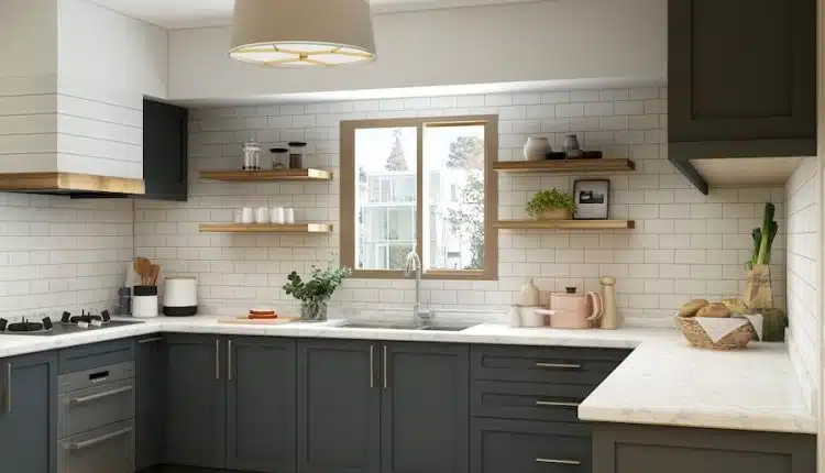 white and brown kitchen cabinet