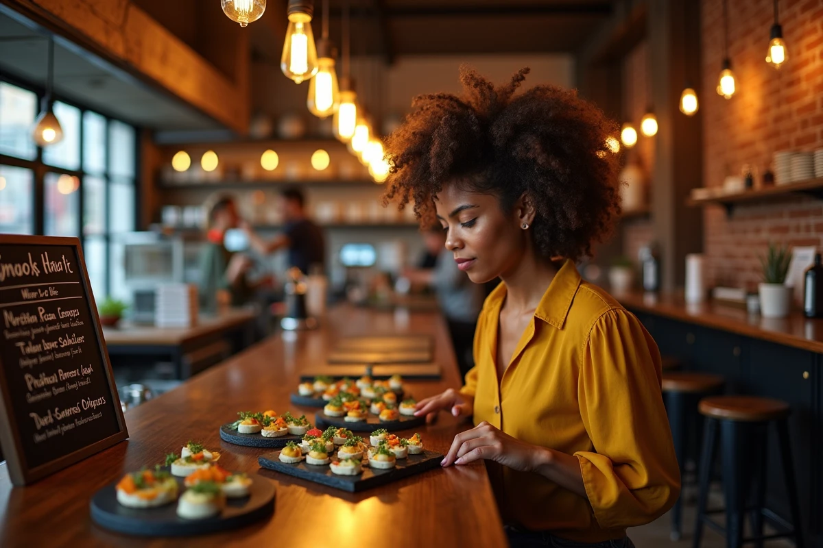 Jeune femme découvrant le menu d'un bar à tapas créatif et original à Lyon
