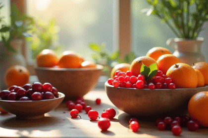 Cuisine ensoleillee avec fruits C dans des bols rustiques