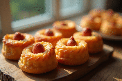 Cannelés au chorizo sur planche en bois rustique