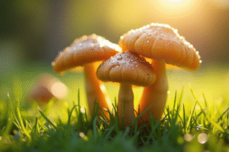 Champignons chanterelle fraîchement cueillis dans un jardin ensoleille