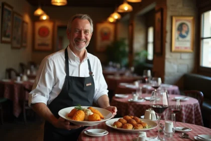 Chef français présentant des quenelles traditionnelles dans un bouchon