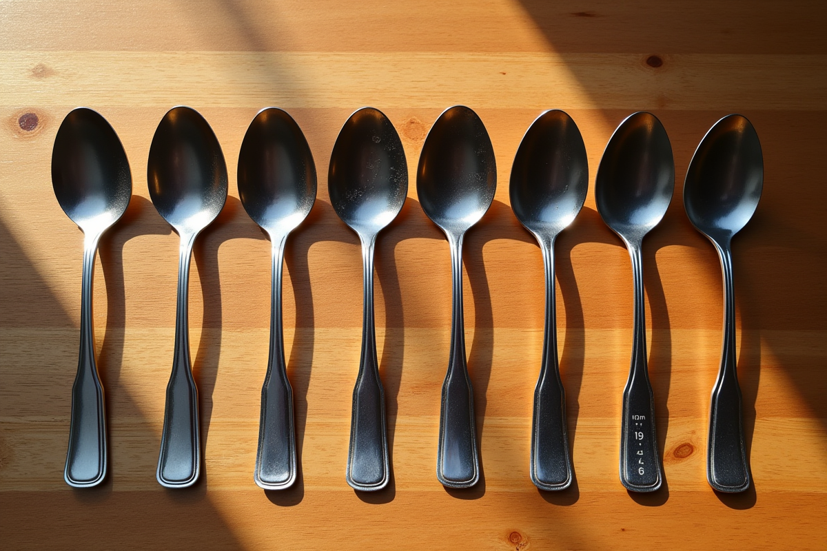 Plusieurs cuillères en métal avec mesure d