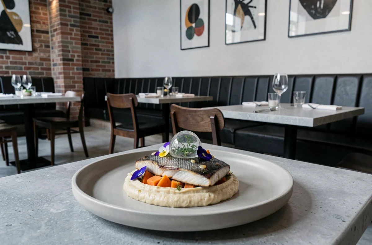 Plat de cuisine française contemporaine élégamment dressé au restaurant Eugène à Orléans