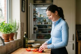 Femme en cuisine préparant un repas sain et naturel