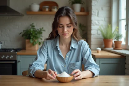 Jeune femme compare sucre et édulcorant dans la cuisine
