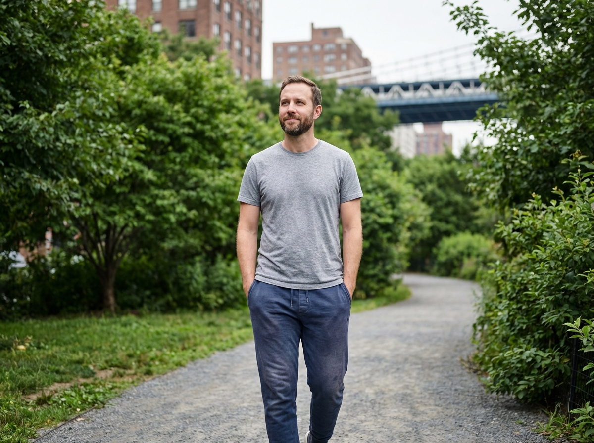 Homme marchant dans un parc urbain en pleine nature