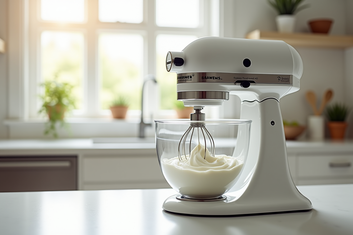 Mousseur à crème professionnel sur un plan de travail propre