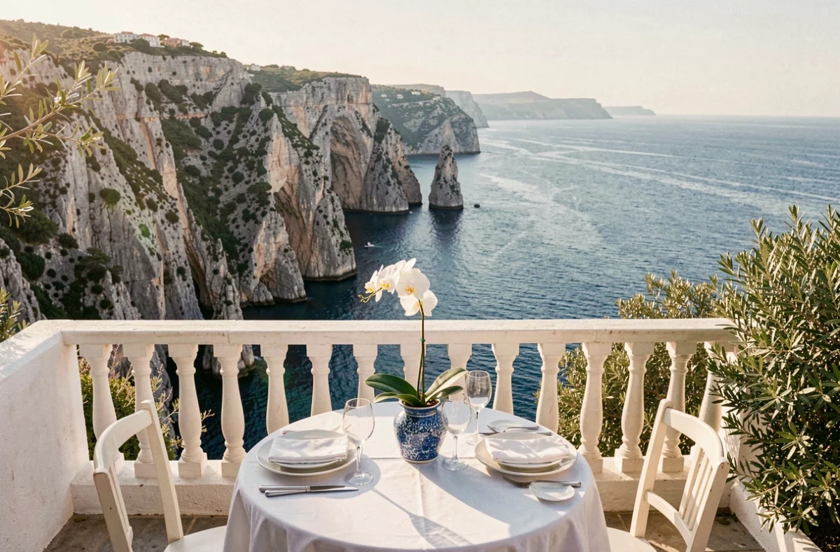 Terrasse panoramique du restaurant Passedat - Le Petit Nice à Marseille, avec table dressée surplombant les calanques et la Méditerranée