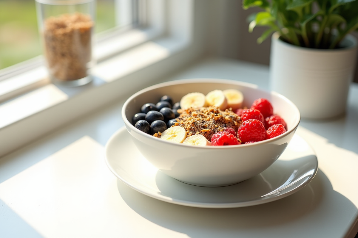 Bol de petit déjeuner sain avec yogourt et fruits frais