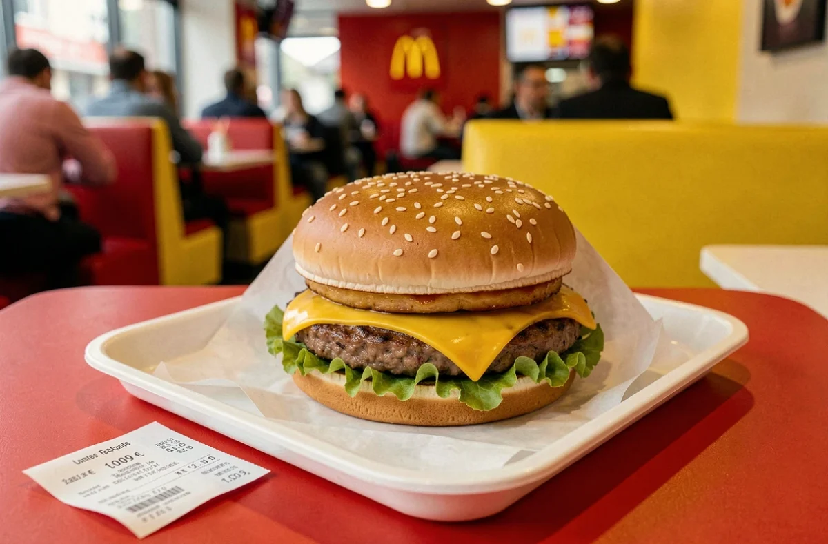 Big Mac servi sur plateau dans un McDonald's français avec reçu de caisse en euros visible