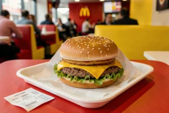 Big Mac servi sur plateau dans un McDonald's français avec reçu de caisse en euros visible