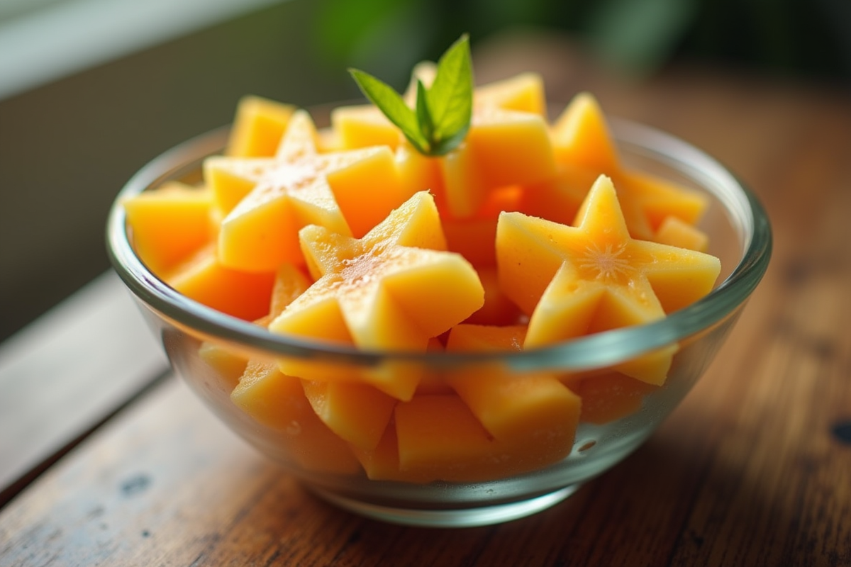Salade de fruits tropicale avec starfruit en forme d etoile