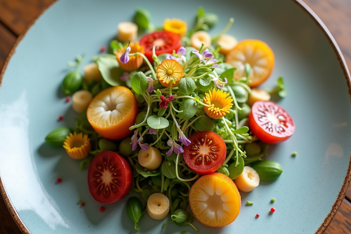 Assiette de salade gourmet avec jujube et jackfruit